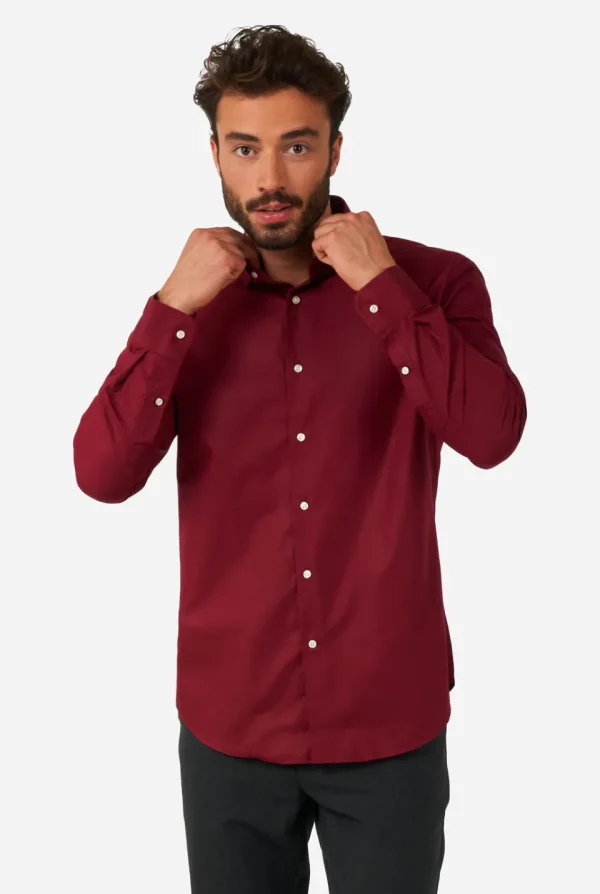 Men OppoSuits Solid Colored Shirts^Blazing Burgundy