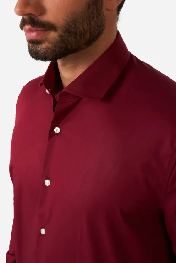 Men OppoSuits Solid Colored Shirts^Blazing Burgundy