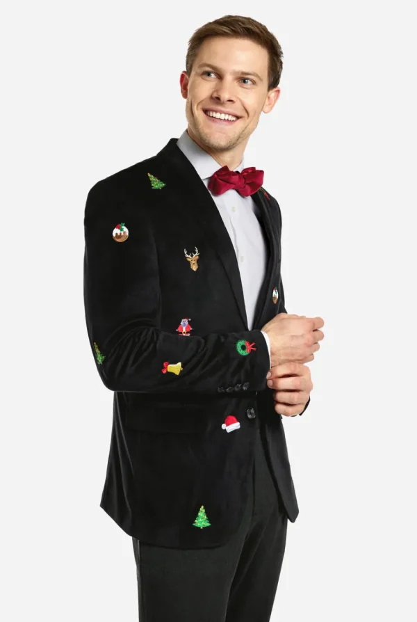 Men OppoSuits Christmas Blazers^Christmas - X-Mas Icons - Black