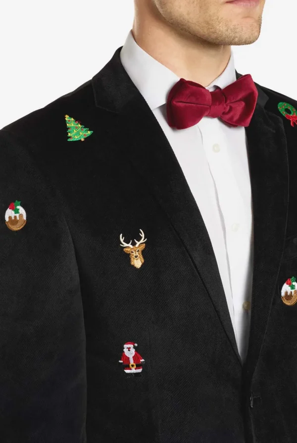 Men OppoSuits Christmas Blazers^Christmas - X-Mas Icons - Black