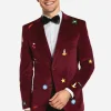 Men OppoSuits Christmas Blazers^Christmas - X-Mas Icons - Deep Burgundy