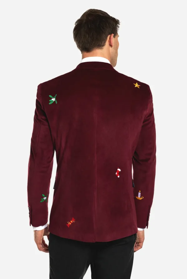 Men OppoSuits Christmas Blazers^Christmas - X-Mas Icons - Deep Burgundy