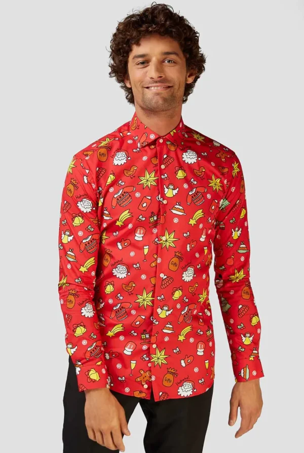 Men OppoSuits Christmas Shirts^Christmas Doodle Red