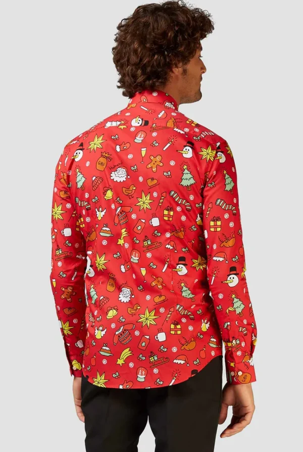 Men OppoSuits Christmas Shirts^Christmas Doodle Red