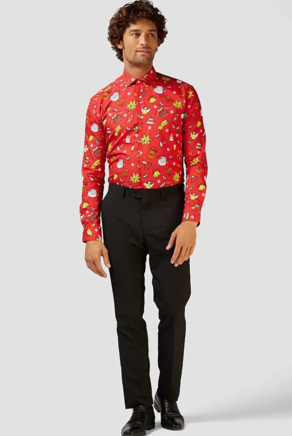 Men OppoSuits Christmas Shirts^Christmas Doodle Red