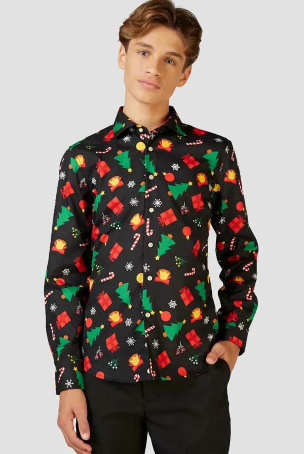 Teen Boys OppoSuits Christmas Shirts^Christmas Icons Black