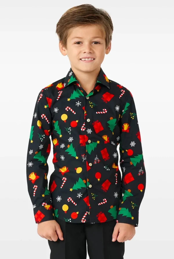 Boys OppoSuits Christmas Shirts^Christmas Icons Black