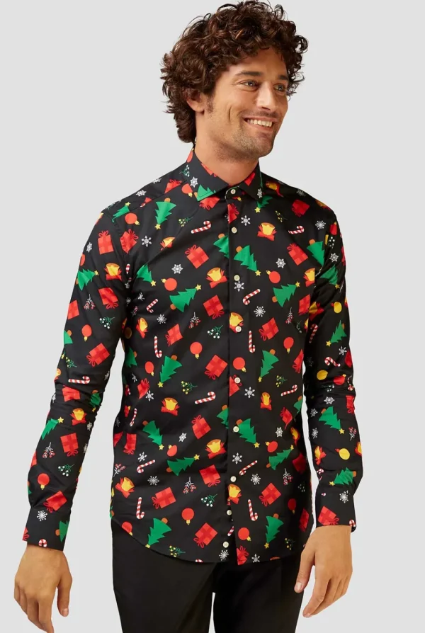 Men OppoSuits Christmas Shirts^Christmas Icons Black