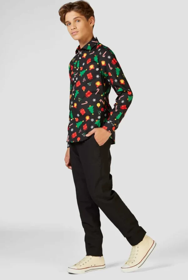 Teen Boys OppoSuits Christmas Shirts^Christmas Icons Black