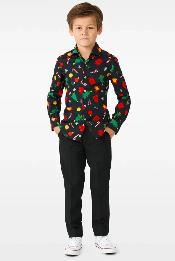 Boys OppoSuits Christmas Shirts^Christmas Icons Black