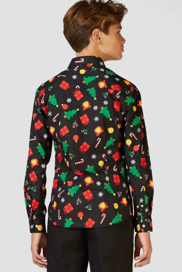 Teen Boys OppoSuits Christmas Shirts^Christmas Icons Black