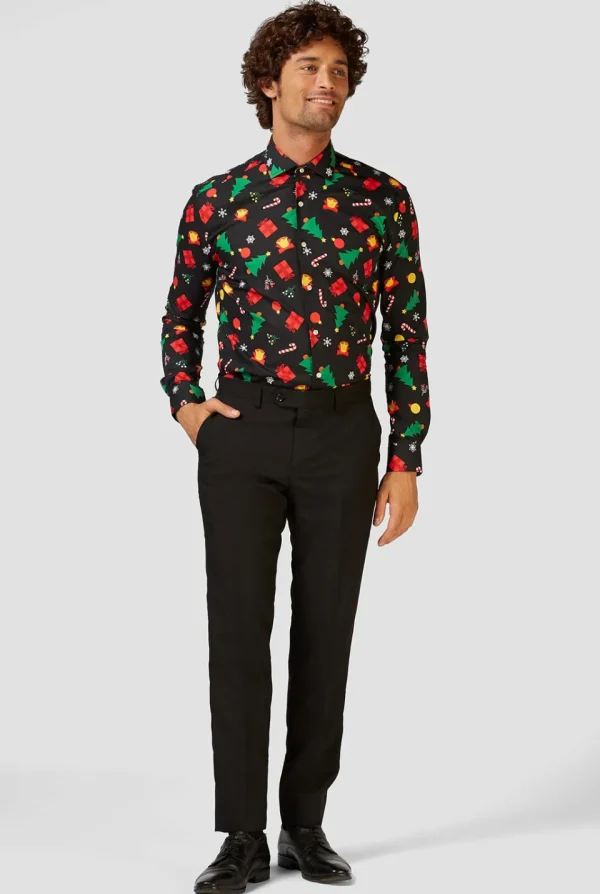 Men OppoSuits Christmas Shirts^Christmas Icons Black