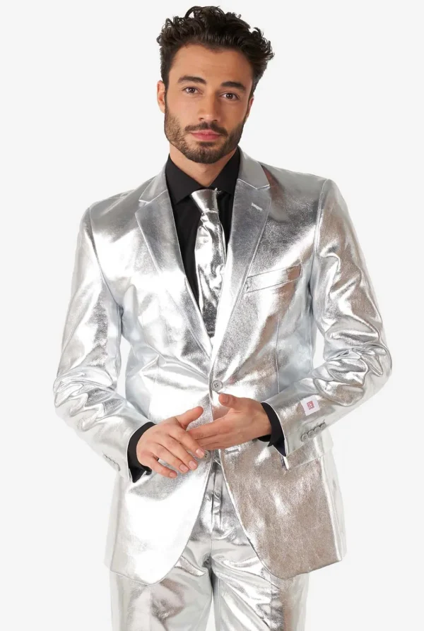 Men OppoSuits Christmas Suits^Shiny Silver