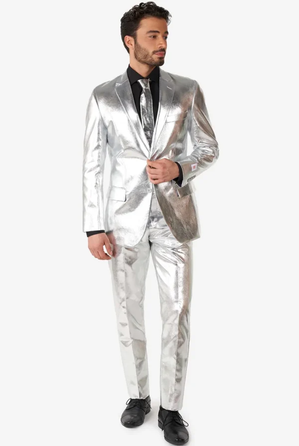 Men OppoSuits Christmas Suits^Shiny Silver