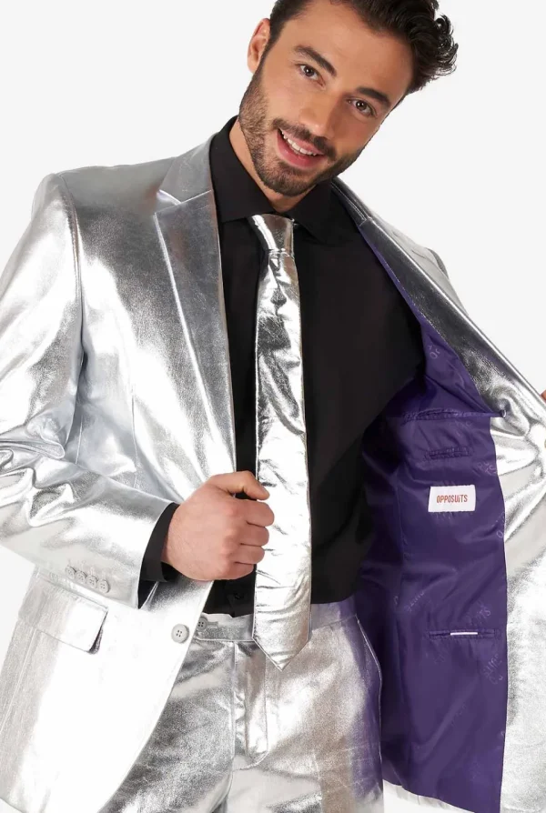 Men OppoSuits Christmas Suits^Shiny Silver