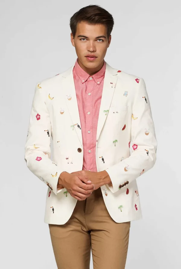 Men OppoSuits Deluxe Blazers^Tropical - Summer Icons - Off White