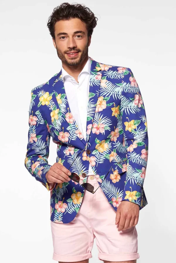 Men OppoSuits Deluxe Blazers^Tropical Flowers - Blue