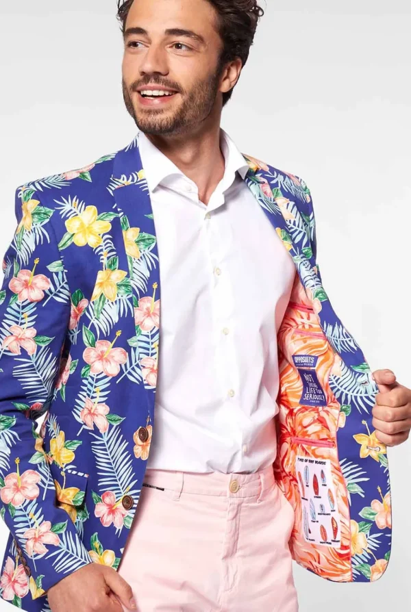 Men OppoSuits Deluxe Blazers^Tropical Flowers - Blue