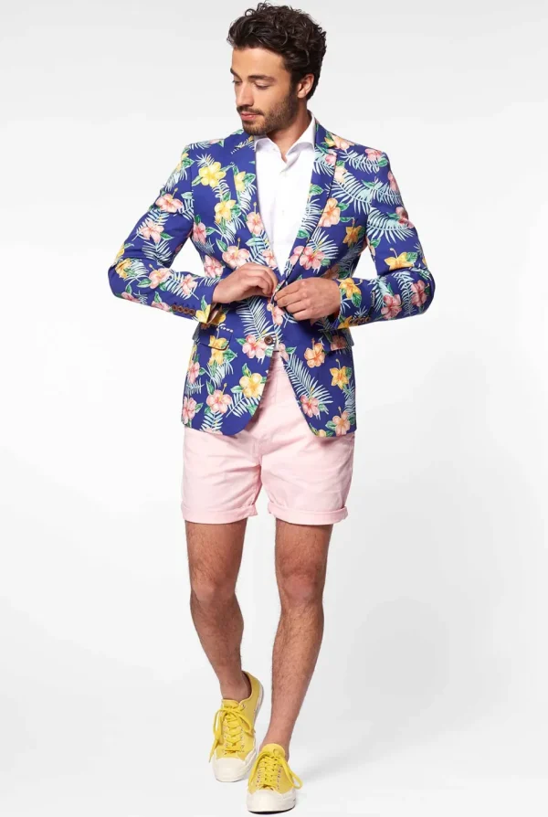 Men OppoSuits Deluxe Blazers^Tropical Flowers - Blue