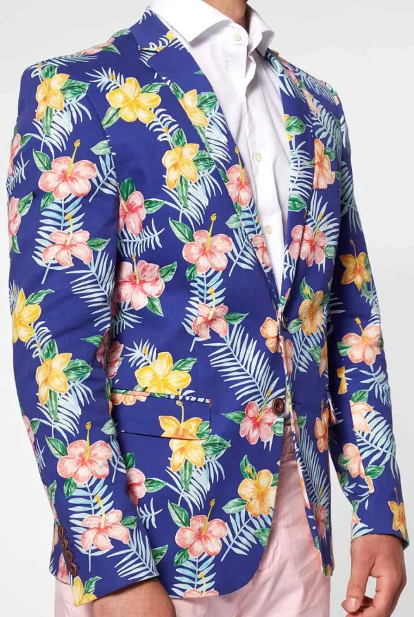 Men OppoSuits Deluxe Blazers^Tropical Flowers - Blue