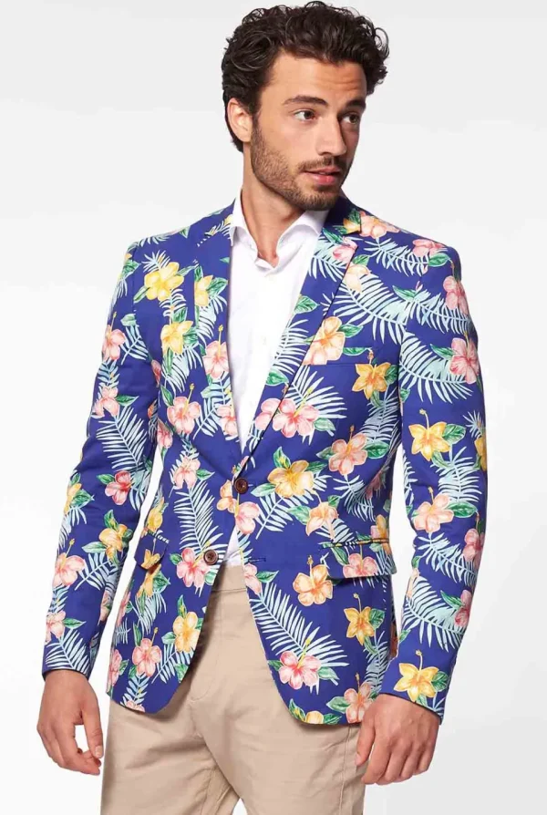 Men OppoSuits Deluxe Blazers^Tropical Flowers - Blue