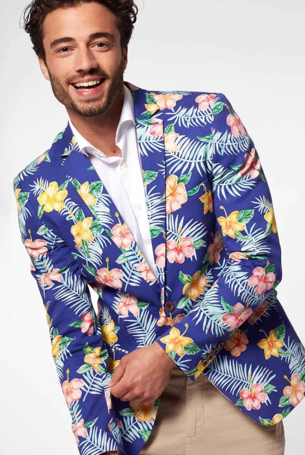 Men OppoSuits Deluxe Blazers^Tropical Flowers - Blue