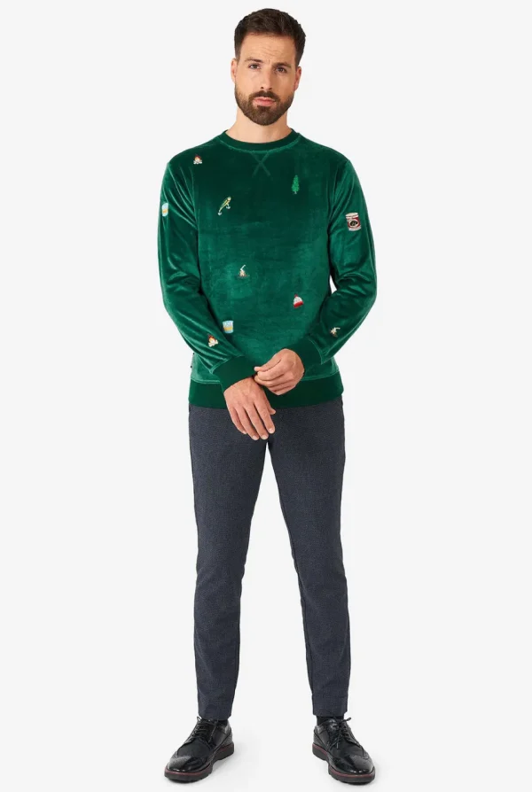 Men OppoSuits Christmas Sweaters^Velvet Green - Xmas Icons