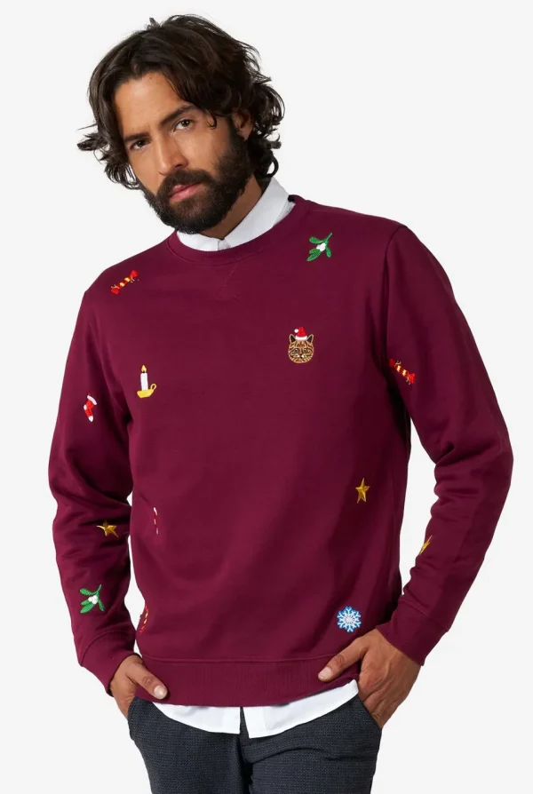 Men OppoSuits Christmas Sweaters^X-Mas Icons - Burgundy