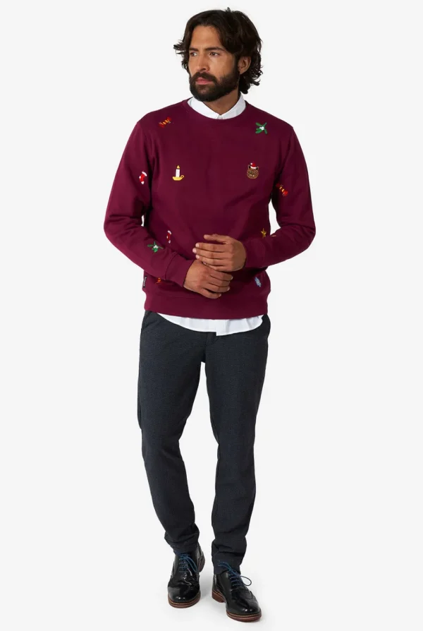 Men OppoSuits Christmas Sweaters^X-Mas Icons - Burgundy